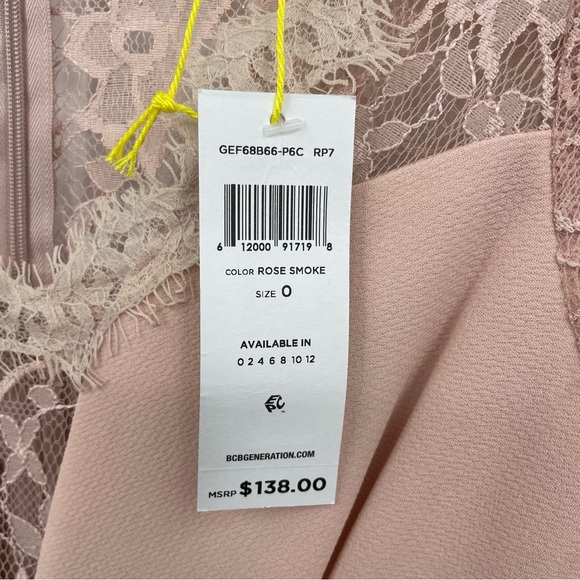 NWT BCBGeneration Fit and flare pink lace inset dress Sz 0 - Picture 4 of 10